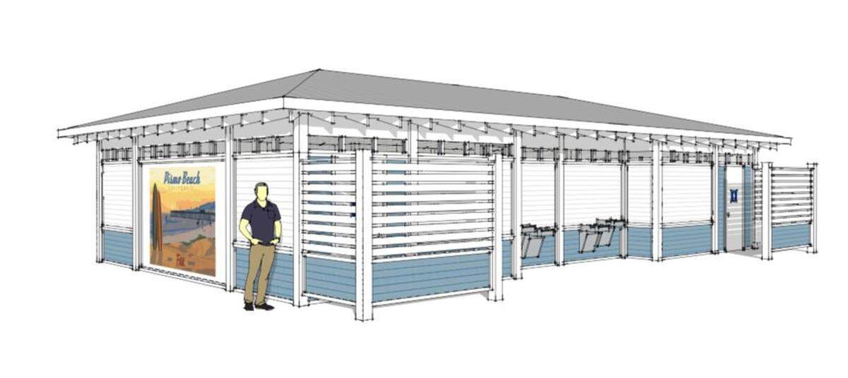 An artist’s rendering shows the new bathroom planned at the Pismo Beach pier plaza.