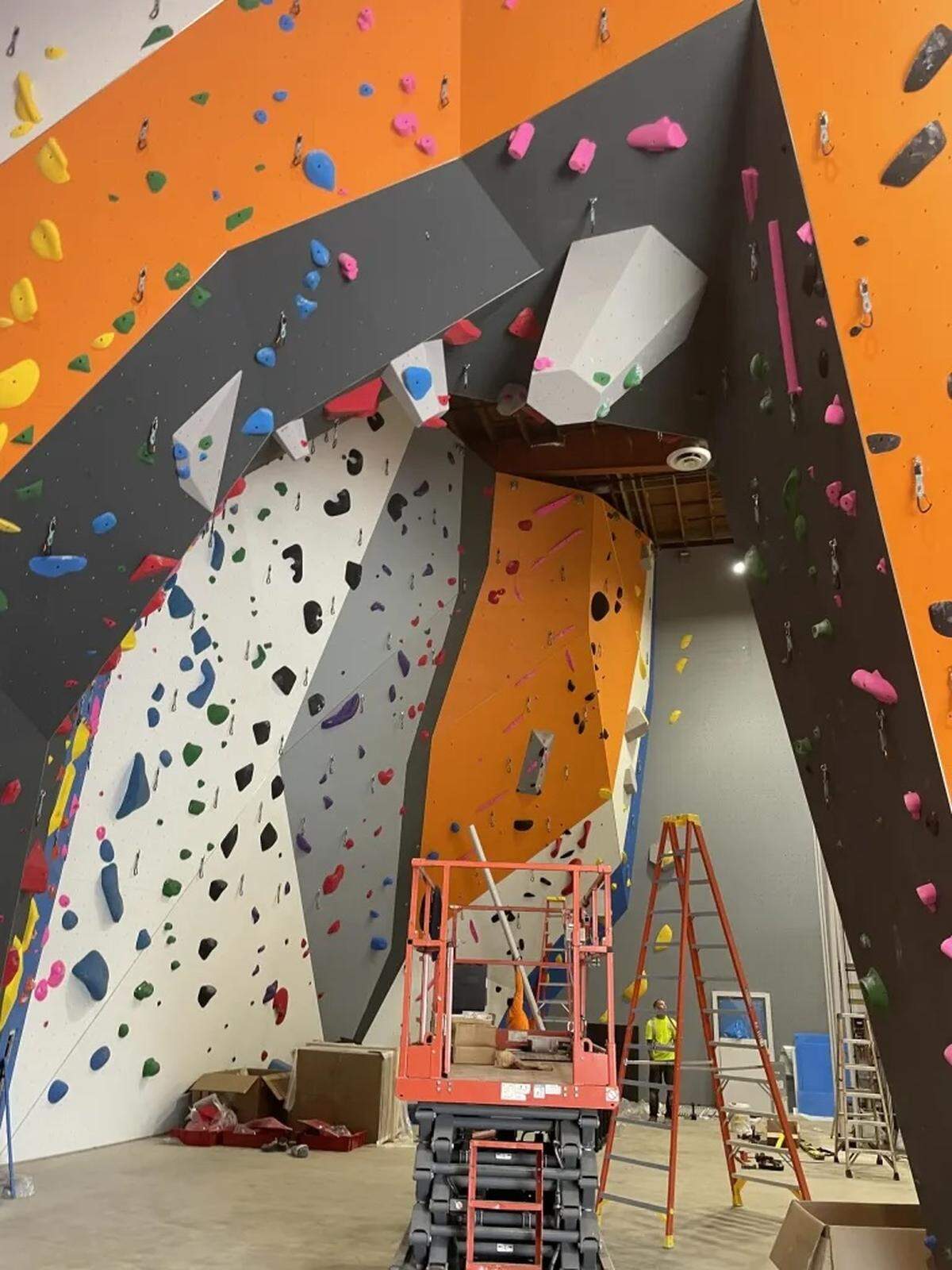 The Santa Barbara Pad climbing gym’s walls are 37 feet tall, achieved by raising the height of the building’s roof.