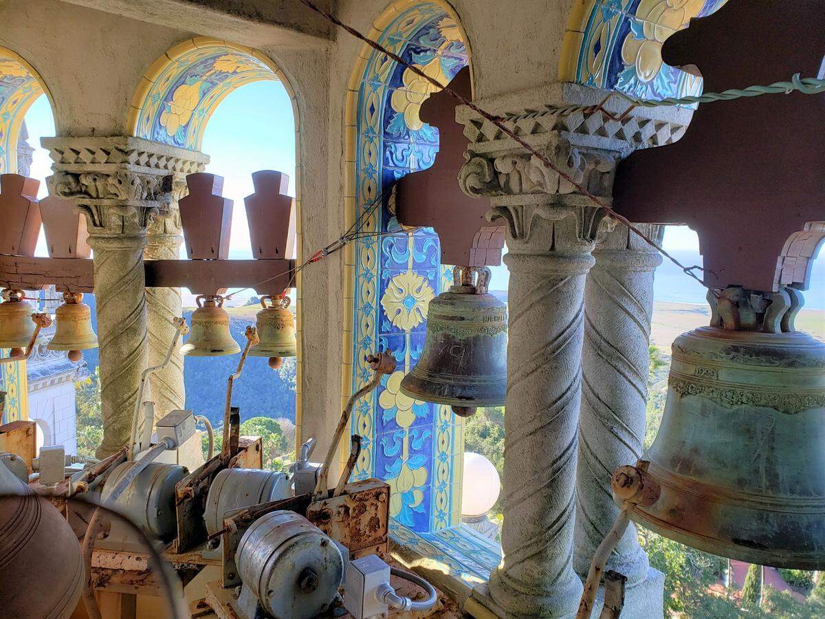 These are some of the eight small Hearst Castle carillon bells that have been removed and are being rehabilitated by state parks historical restoration staffers and a contract conservation expert. That grant-funded work is the first of three phases of work on the 36-bell system installed for previous estate owner William Randolph Hearst in 1932.