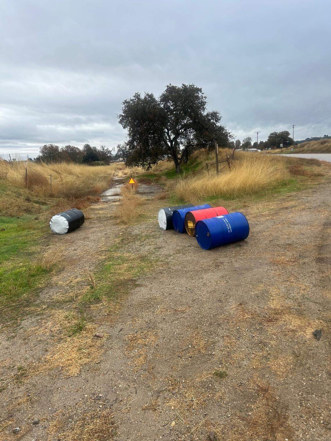 Steel drums of hazardous waste were found at a roadside turnout at Monterey Road near Paso Robles on Dec. 18, 2024. Four of the barrels contained benzene, a substance SLO County Public Works said is flammable, toxic and an environmental pollutant.
