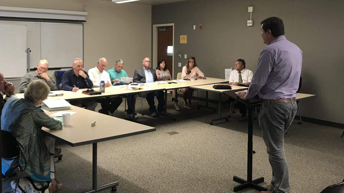 Members of the San Luis Obispo County Integrated Waste Management Authority Board of Directors listen to public comment from Arroyo Grande Mayor Jim Hill before discussing manager Bill Worrell in an Aug. 8, 2018, closed session.