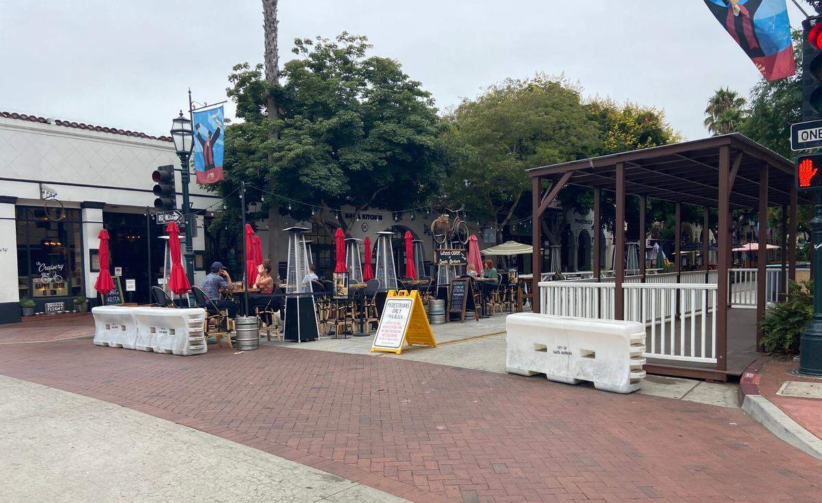 Downtown Santa Barbara is closed to vehicle traffic to open up space for parklets and pedestrians.