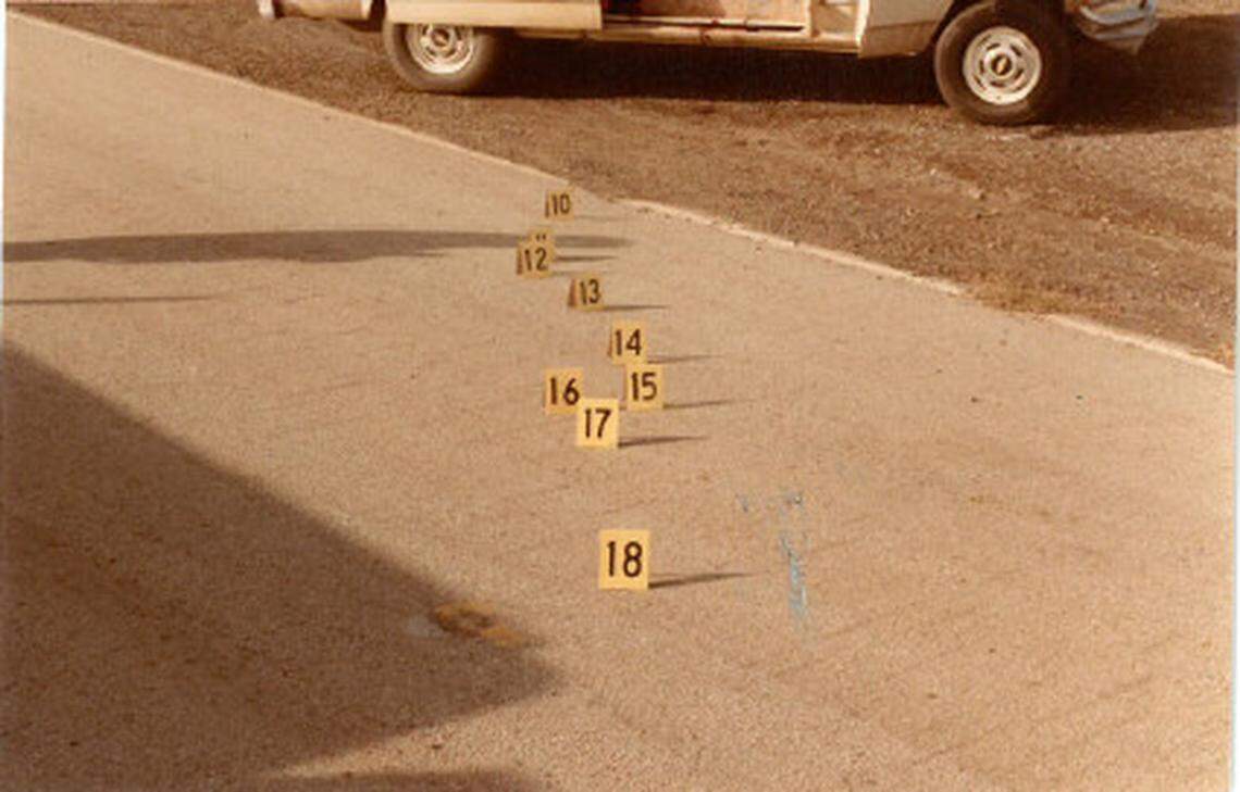 Crime scene photos show a trail of blood at the scene of the murder of Dorothy “Toby” Tate on Nov. 15, 1983. Forensic analysis allowed the San Luis Obispo County Sheriff’s Office to solve the cold case over 40 years later.