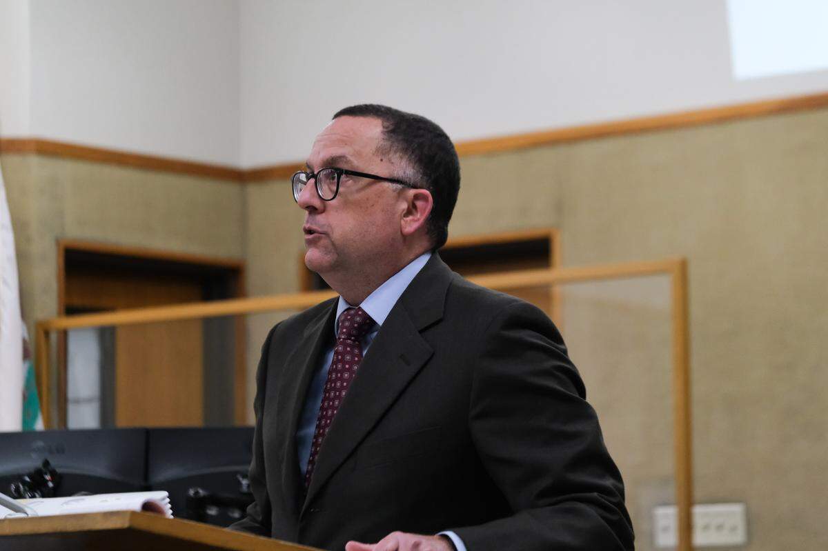 San Luis Obispo County Deputy District Attorney Greg Devitt gives rebuttal arguments in the murder case against Brandi Turner in San Luis Obispo Superior Court on Jan. 19, 2024. Turner is accused of selling the fentanyl to Quinn Hall that killed him in 2022.