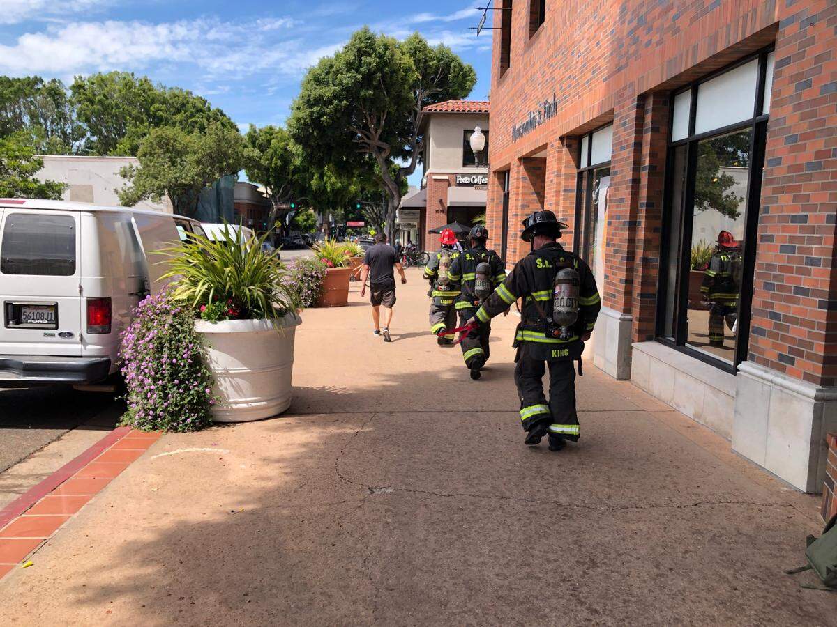 San Luis Obispo firefighters respond to a report of a “heavy odor” in downtown San Luis Obispo on Tuesday, July 23, 2019. The smell was determined to be a hydraulic oil leak. 