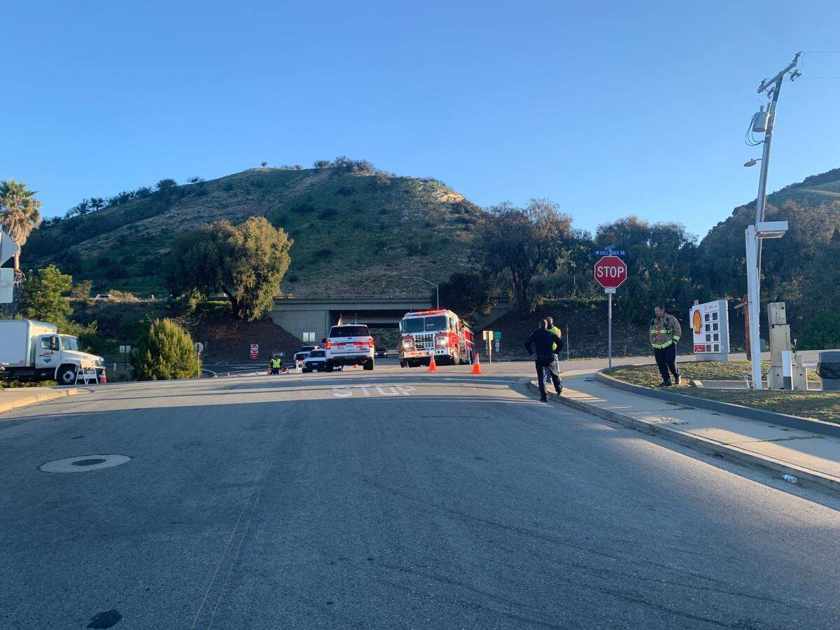 Cal Fire responds to a semi-truck that pulled down a power line on Shell Beach Road near Spyglass Drive on February 17, 2022.
