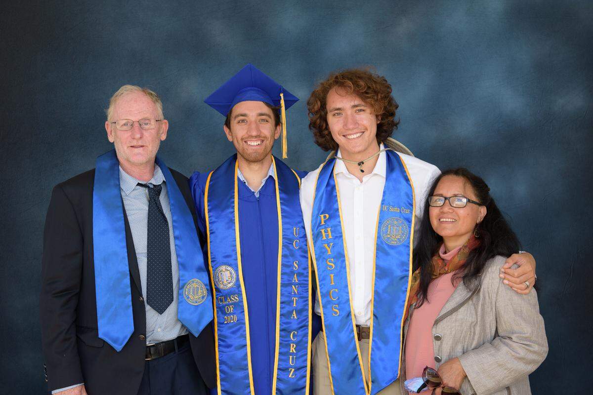 Andreas Kooi with his father Jacob, his brother David, and his mother Helen. David graduated from UC Santa Cruz in 2020, and Andreas followed in 2021.