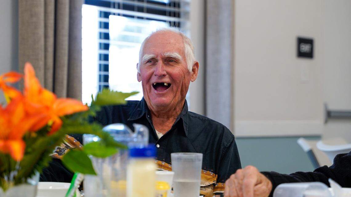 San Luis Obispo resident Lloyd Kattenhorn enjoys a meal provided by Meals that Connect at United Church of Christ Tuesday, Sept. 24, 2024. Meals that Connect provides seniors with access to a free lunch every day at several San Luis Obispo County locations.