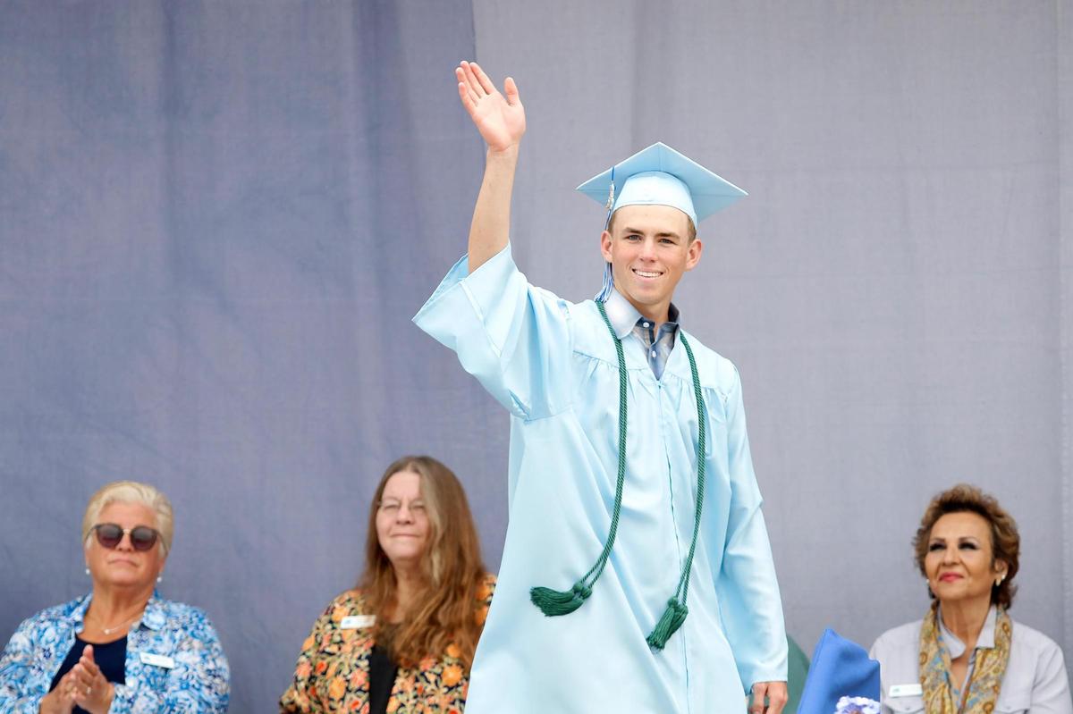 Kyle Timmer waves bye to his classmates. Central Coast New Tech High School honored 57 graduates in the Class of 2025 on June 7, 2025. Students are heading to schools like UC Davis, Cal Poly, and UC Berkeley.