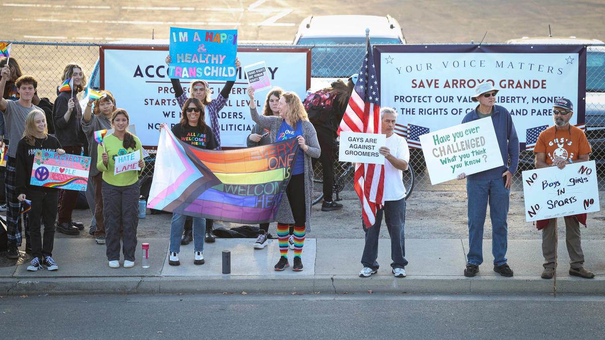 A protest promoted by Moms for Liberty was held at the corner of Valley Road and Fair Oaks Avenue on Dec. 6, 2023. They were met with a group of counter protesters supporting the LBGTQ community.