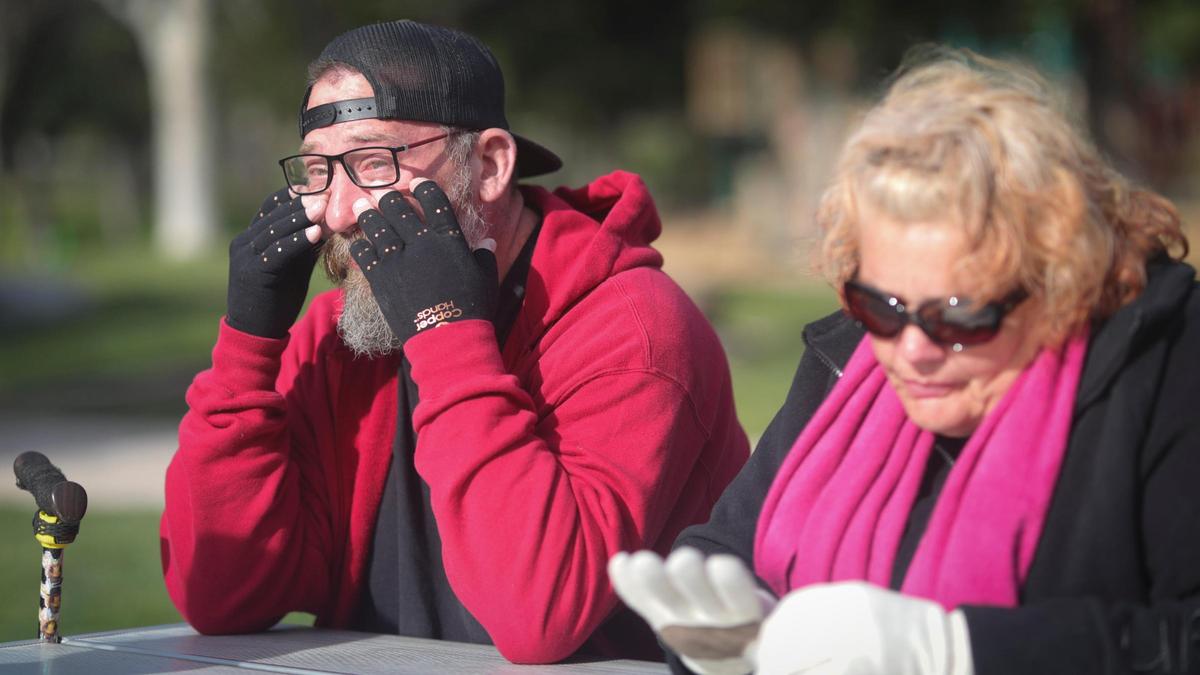 Jason and Hazel Bliss are looking for housing with their dog Olaf, seen here on March 20, 2025. Jason is currently looking for work while they live in their car.