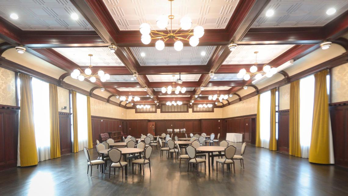 The Grand Ballroom building survived the 1940 fire that destroyed most of the original 1891 resort. Tour of the newly renovated Paso Robles Inn on Oct. 9, 2024.