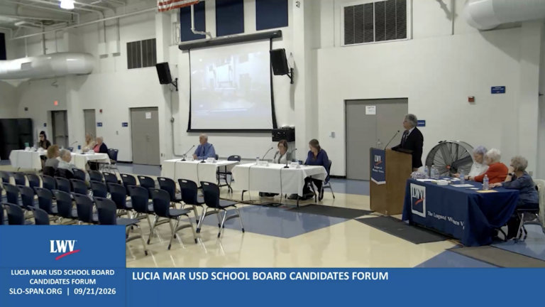 SLO County school board forum interrupted after candidate shows up in campaign shirt