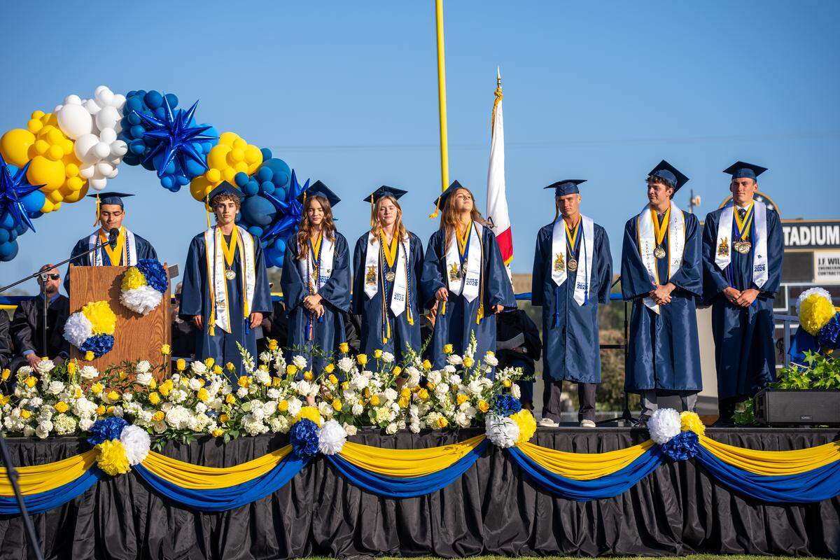 Arroyo Gande High School valedictorians deliver speeches during graduation ceremonies on Thursday, June 4, 2026. A class of 443 seniors walked the stage at Doug Hitchen Stadium.