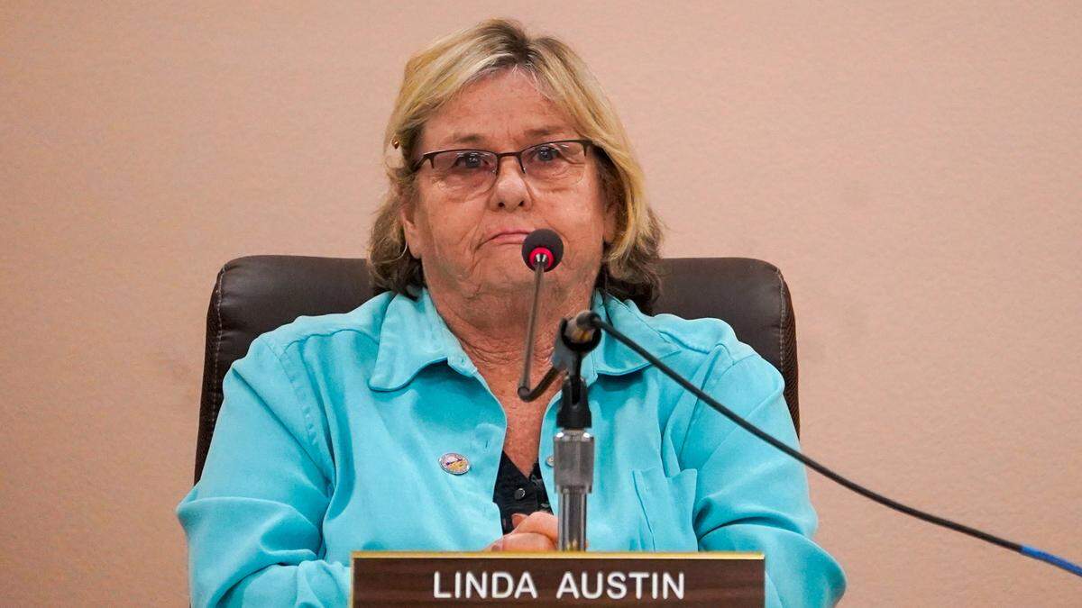 Oceano Community Services District board member Linda Austin listens to public comment during a meeting on Oct. 25, 2023. The Wednesday meeting featured the retirement of general manager Will Clemens and frequently devolved into shouting matches.