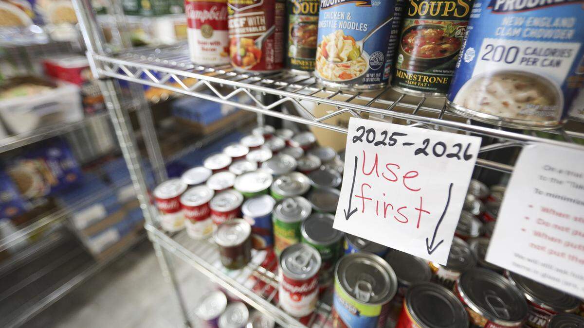 The ALF Food Pantry provides groceries to their clients, including the soup seen here on Feb. 4, 2026. Volunteers check the expiration dates of all items to ensure they are fresh before being distributed. The nonprofit organization plans to move into a larger location this summer.