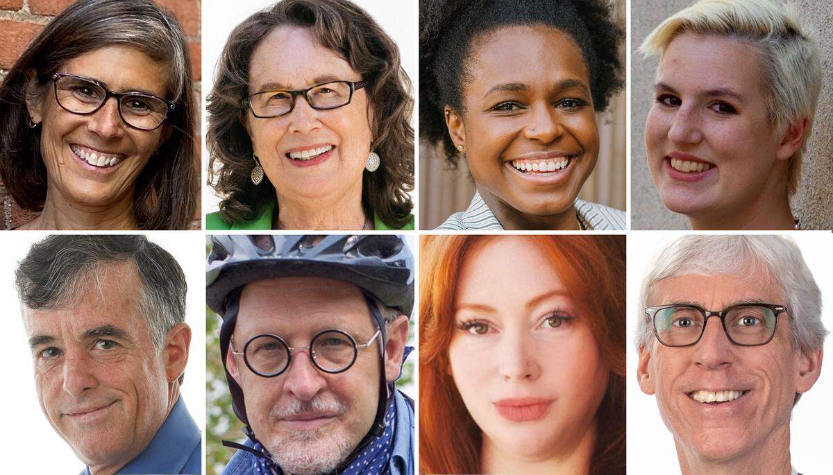 Candidates for the San Luis Obispo City Council include, clockwise from top left: Andy Pease, Jan Marx, Abrianna Torres, Kelly Evans, Erik Long, Robin Wolf, James Papp and Jeffery Specht.
