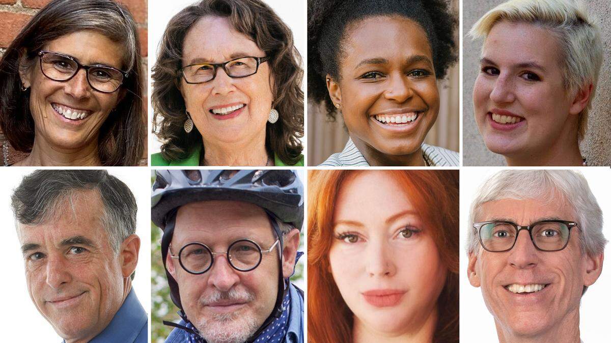 Candidates for the San Luis Obispo City Council include, clockwise from top left: Andy Pease, Jan Marx, Abrianna Torres, Kelly Evans, Erik Long, Robin Wolf, James Papp and Jeffery Specht.
