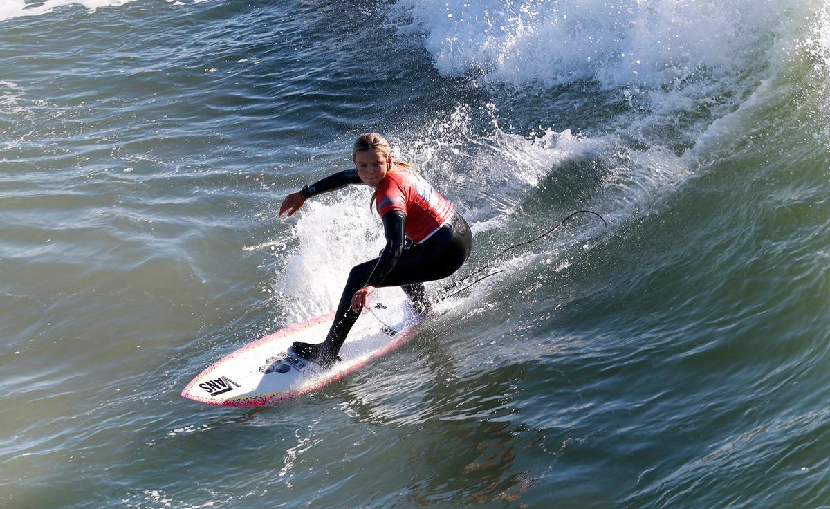 Bella Kenworthy of San Clemente competes in the World Surf League’s SLO CAL Open at Pismo Beach on Thursday, Jan. 26, 2023. She was the top placer in the sixth heat.