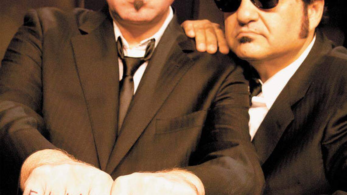 Wayne Catania, left, and Kieron Lafferty as Jake and Elwood Blues.
