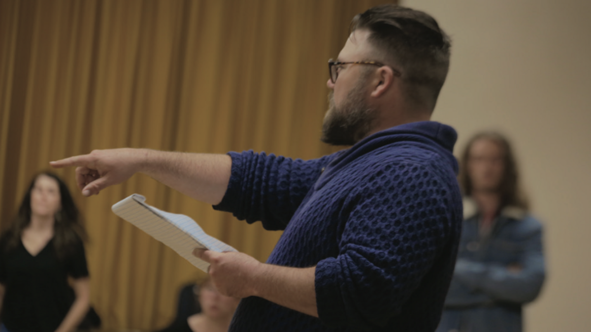 Zach Johnson directs a “Carousel” rehearsal. The production was canceled hours before opening night on May 7, 2022.