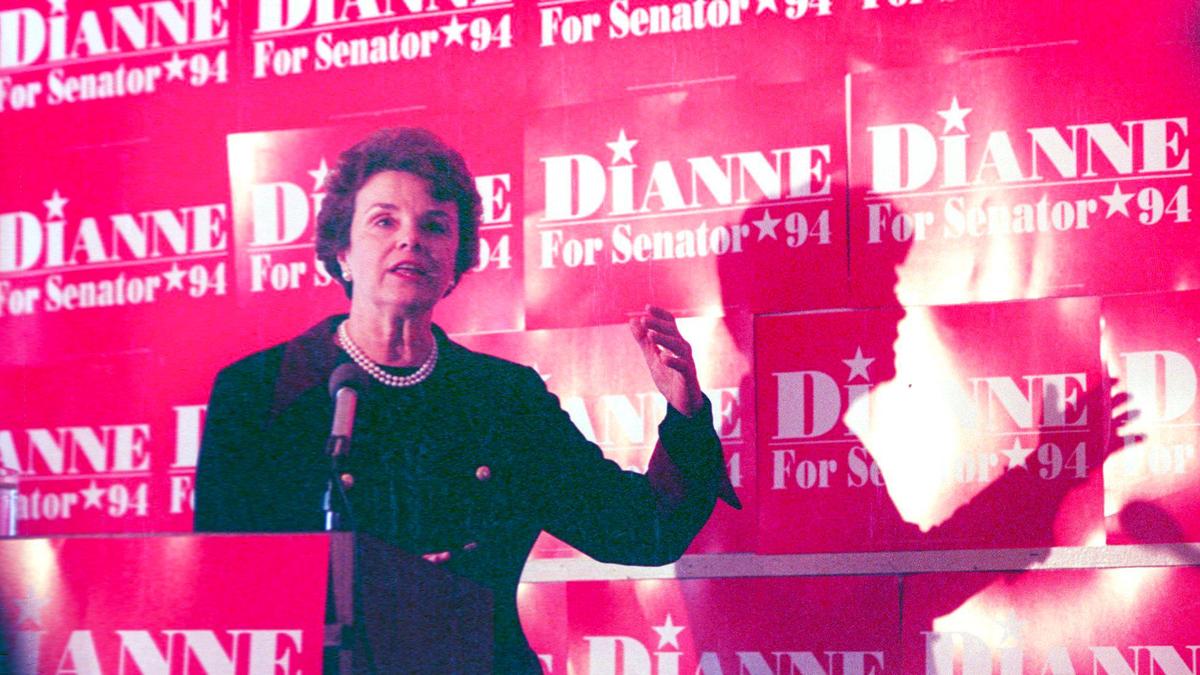 Sen. Dianne Feinstein speaks to a crowd of about 200 Democrats at a campaign luncheon Oct. 25, 1994 at Camp San Luis Obispo.