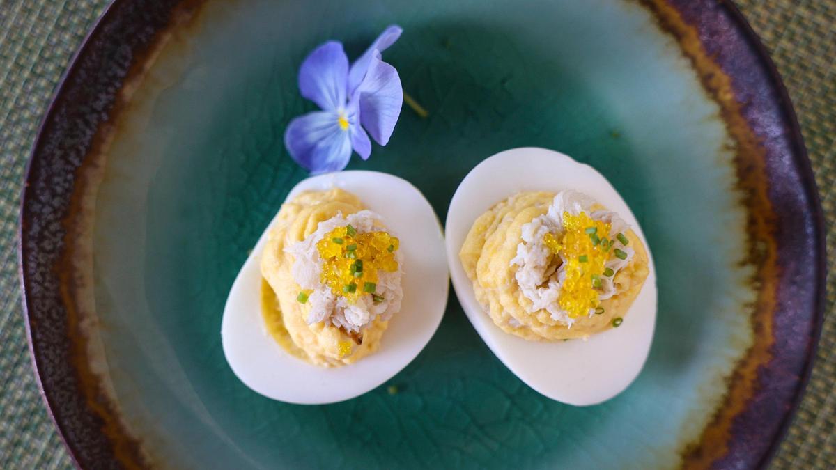 Crab deviled egg with Japanese miso and yuzo caviar. Kimi Walker Ahrens is the owner and chef of Wren Provisions, a restaurant, bodega and catering company now located on Broad Street in San Luis Obispo, seen here July 1, 2025.