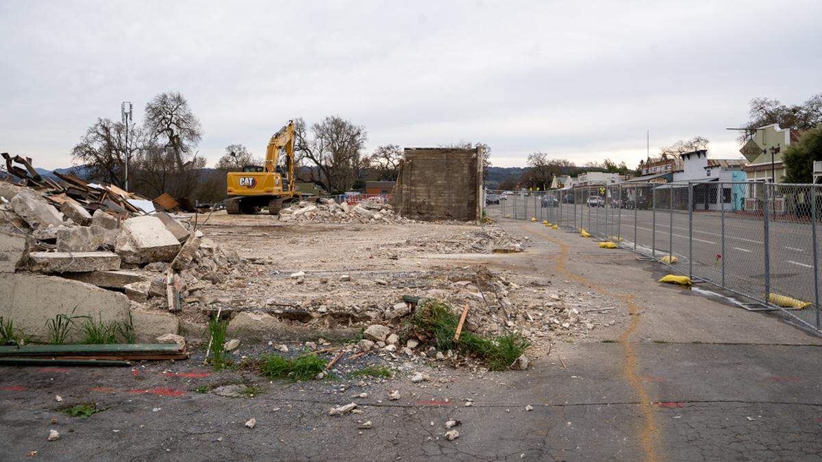 The final parts of the Templeton Feed & Grain building in Templeton were demolished on Monday, Feb. 9, 2026. The building was destroyed in a fire on the Fourth of July in 2025.
