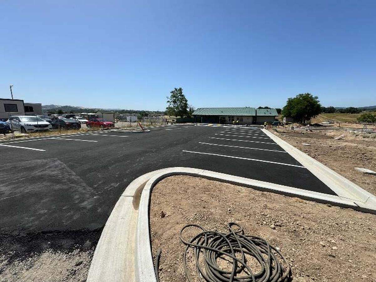 A new parking lot at the Cal Fire and San Luis Obispo County Sheriff’s Office dispatch center under construction in Templeton. The building is scheduled to be completed in August 2025.
