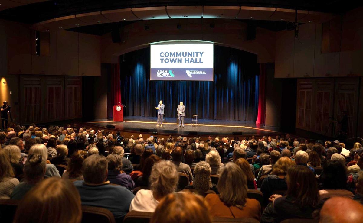 Sen. Adam Schiff and Congressman Salud Carbajal held a town hall at Cuesta College in San Luis Obispo on Tuesday, April 22, 2025.
