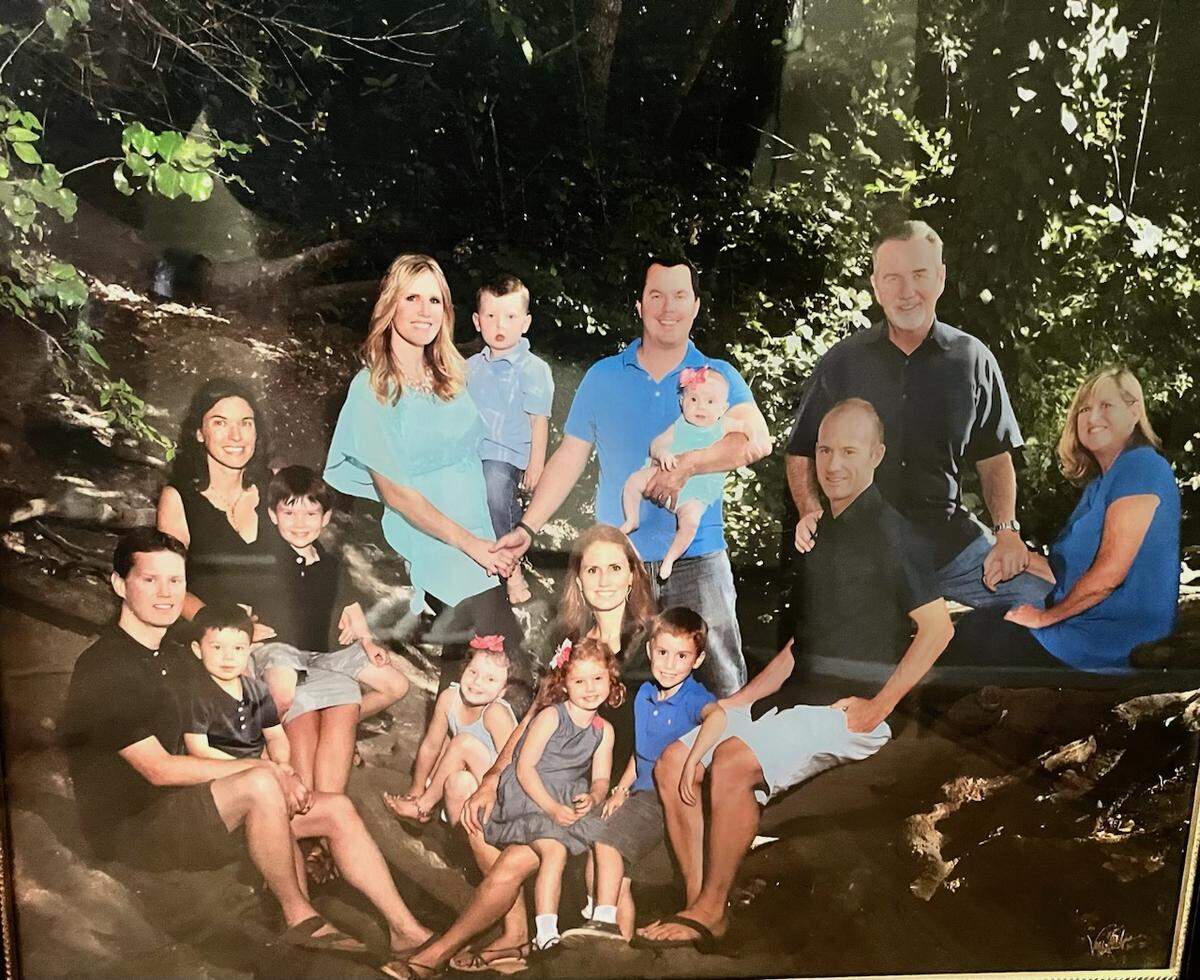 A family photo of the Chute family. From left to right, Ben, Adam, Alissa and Isaac Chute; Mallory, Kelly, William, Brad and Emily Lear; Annie, Riley, Dustin and Beau Van Zante; Bob and Rhoda Chute