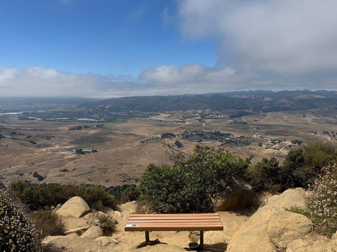 A bench awaits weary hikers at the top of Bishop Peak in San Luis Obispo.
