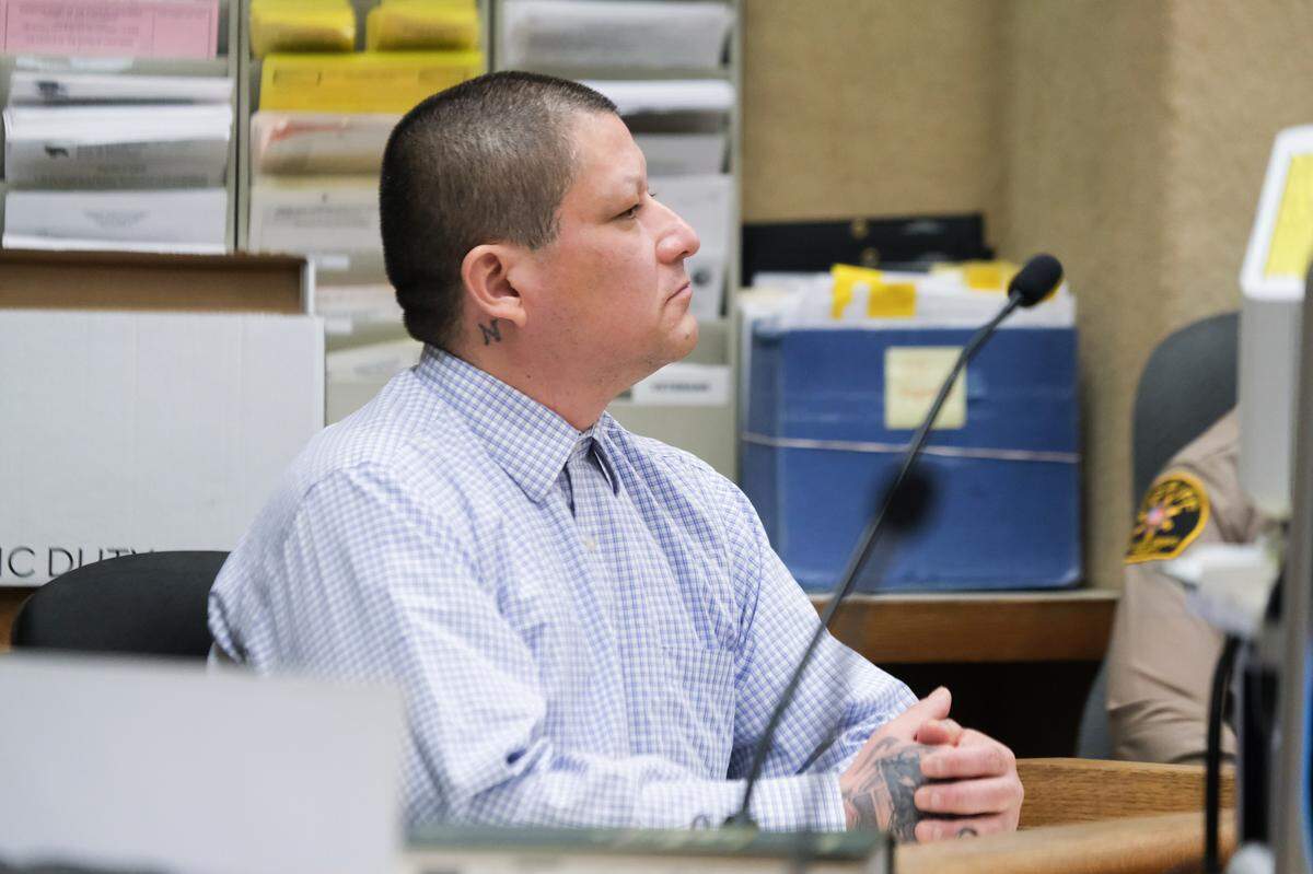 Marco Antonio Cota Jr. sits during the murder trial against him in San Luis Obispo Superior Court on Feb. 1, 2024. He is accused of killing Rick Fowler and jamming sticks into his body on Nov. 20, 2021.