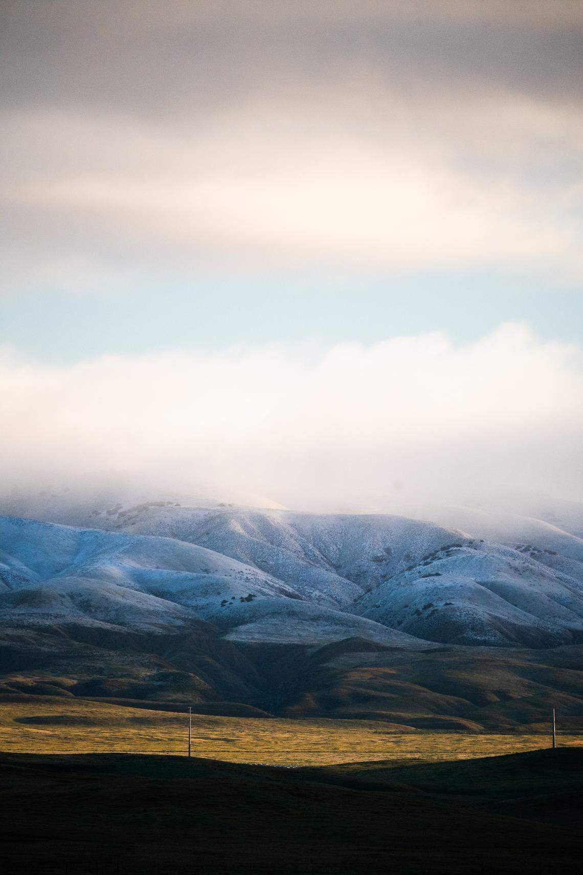 Snow dusts the Temblor Range east of California Valley on Feb. 17, 2026.