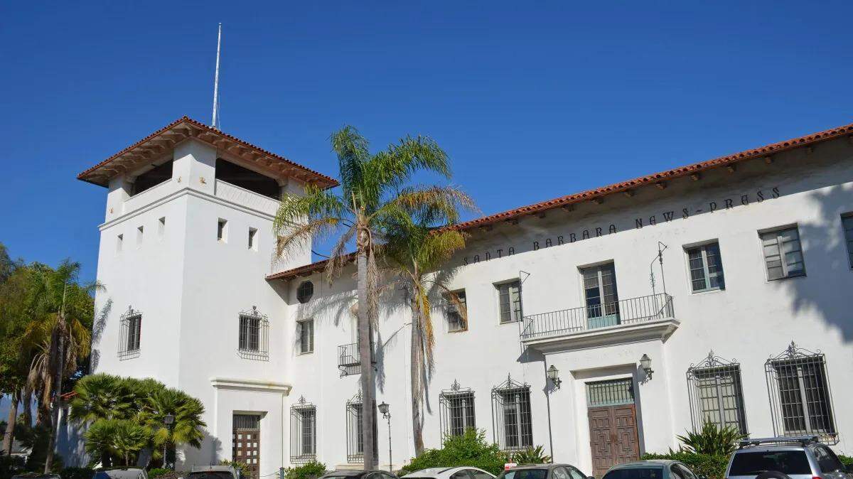 The vacant Santa Barbara News-Press building at 715 Anacapa St. seen from De la Guerra Plaza in downtown Santa Barbara.