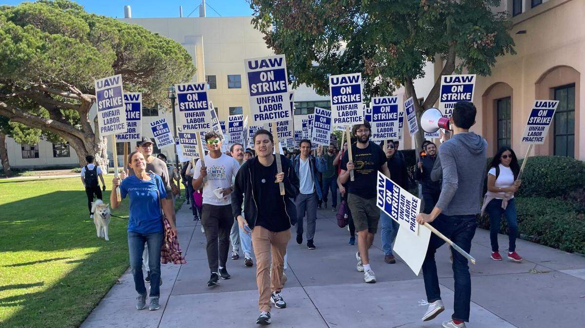 Hundreds of UC Santa Barbara workers picketed on campus Monday during the first day of a system-wide strike.