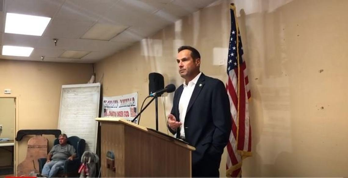 San Luis Obispo County Sheriff Ian Parkinson speaks at a July 6, 2020, meeting of the North San Luis Obispo County Tea Party. His comments to the group saying he didn’t think systemic racism existed in SLO County helped reenergized the local protest movement.