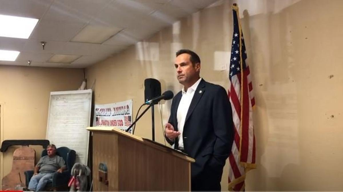 San Luis Obispo County Sheriff Ian Parkinson speaks at a Tea Party gathering on July 6, 2020. Some of his remarks at the meeting and in follow-up interviews with reporters were condemned by social justice advocates. 