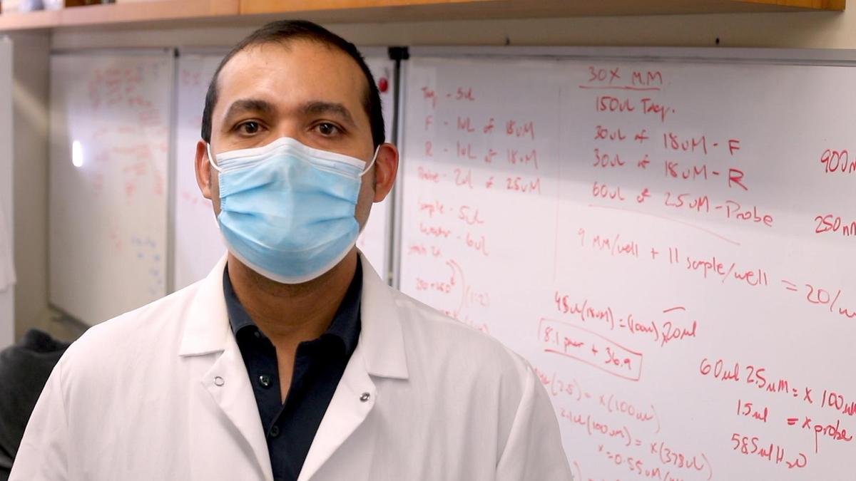 Nathaniel Martinez, associate professor at Cal Poly is working with other faculty and students to conduct large scale COVID-19 saliva tests on campus. The tests are fast, accurate and less inexpensive than commercial alternatives.