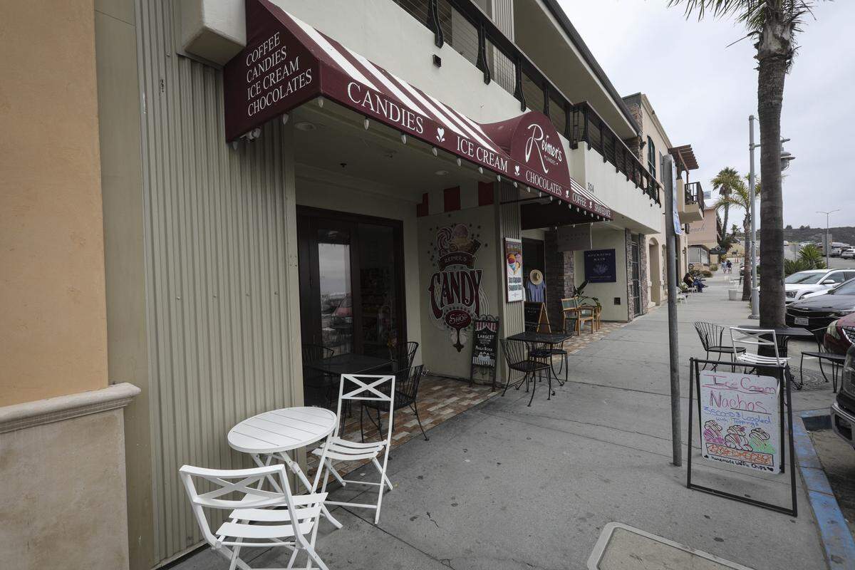 Avila Beach businesses like Reimer's Candy are bracing for revenue losses as one of the town's two highway exits is expected to close for over a month beginning Aug. 18 to build a roundabout, seen here on Aug. 15, 2025.