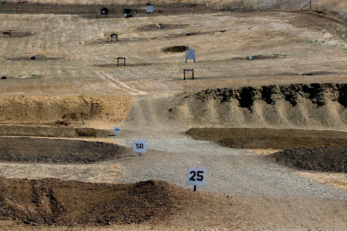 Shorter range targets are separated by berms at the pistol and rifle range at San Luis Obispo Sportsmen’s Association on Sept. 4, 2024.