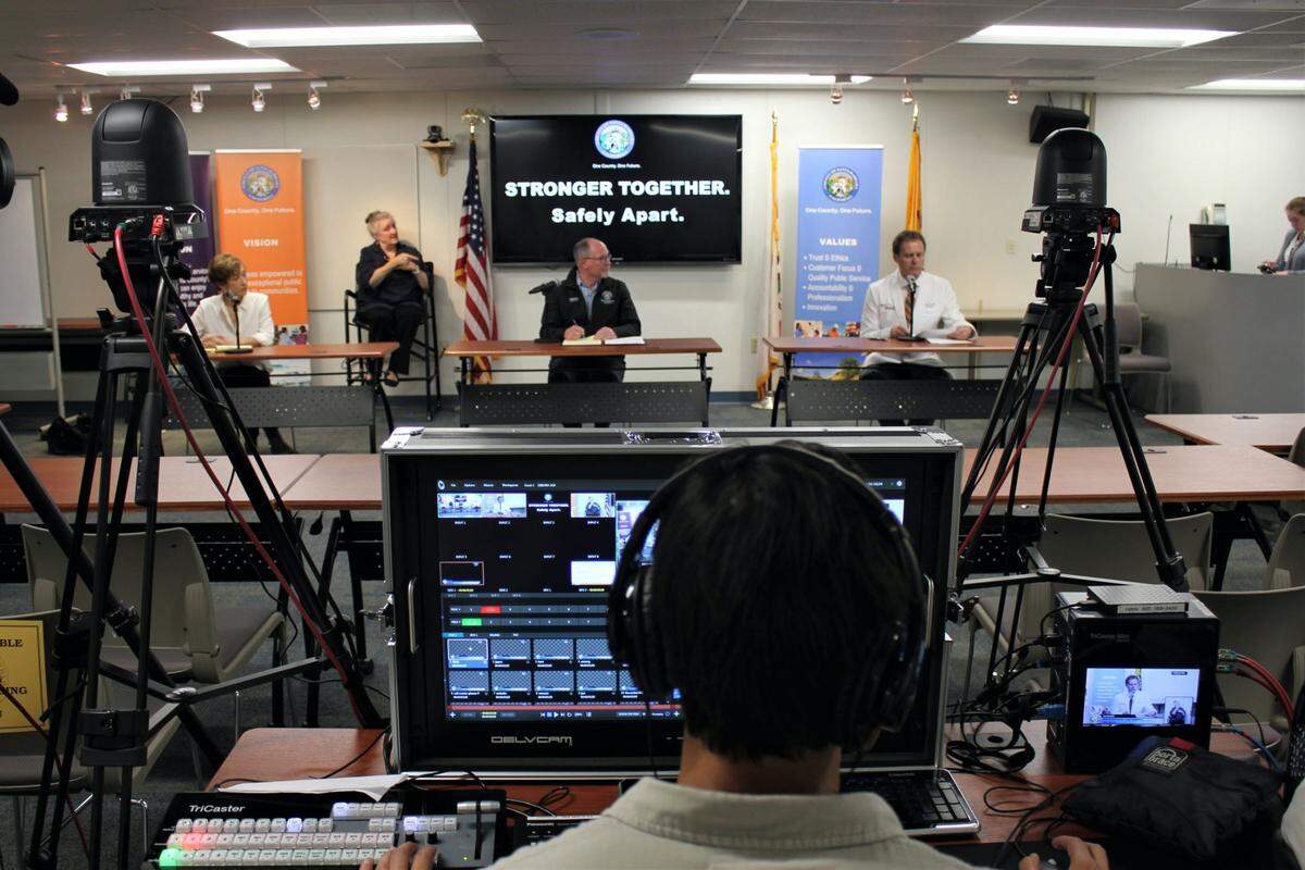 Officials discuss the latest COVID-19 numbers and its impacts in Santa Barbara County on Monday, .March 30, 2020.