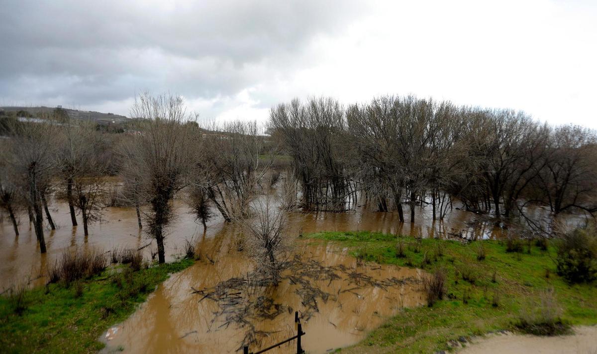A swollen Salinas River flows under the the Niblick Bridge in Paso Robles on Thursday, Jan. 5, 2023, the morning after a “bomb cyclone” storm hit San Luis Obispo County.