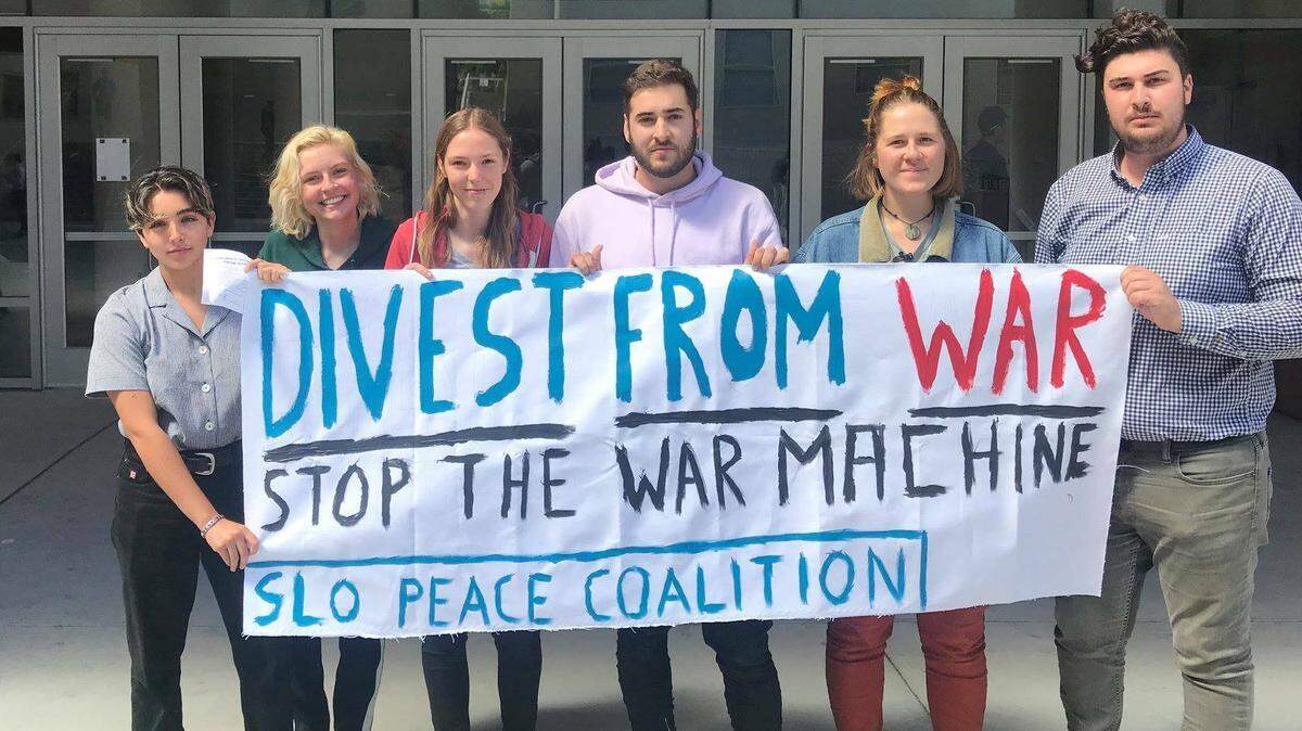Cal Poly students protested defense contractor Raytheon during an April 19, 2018, career fair.