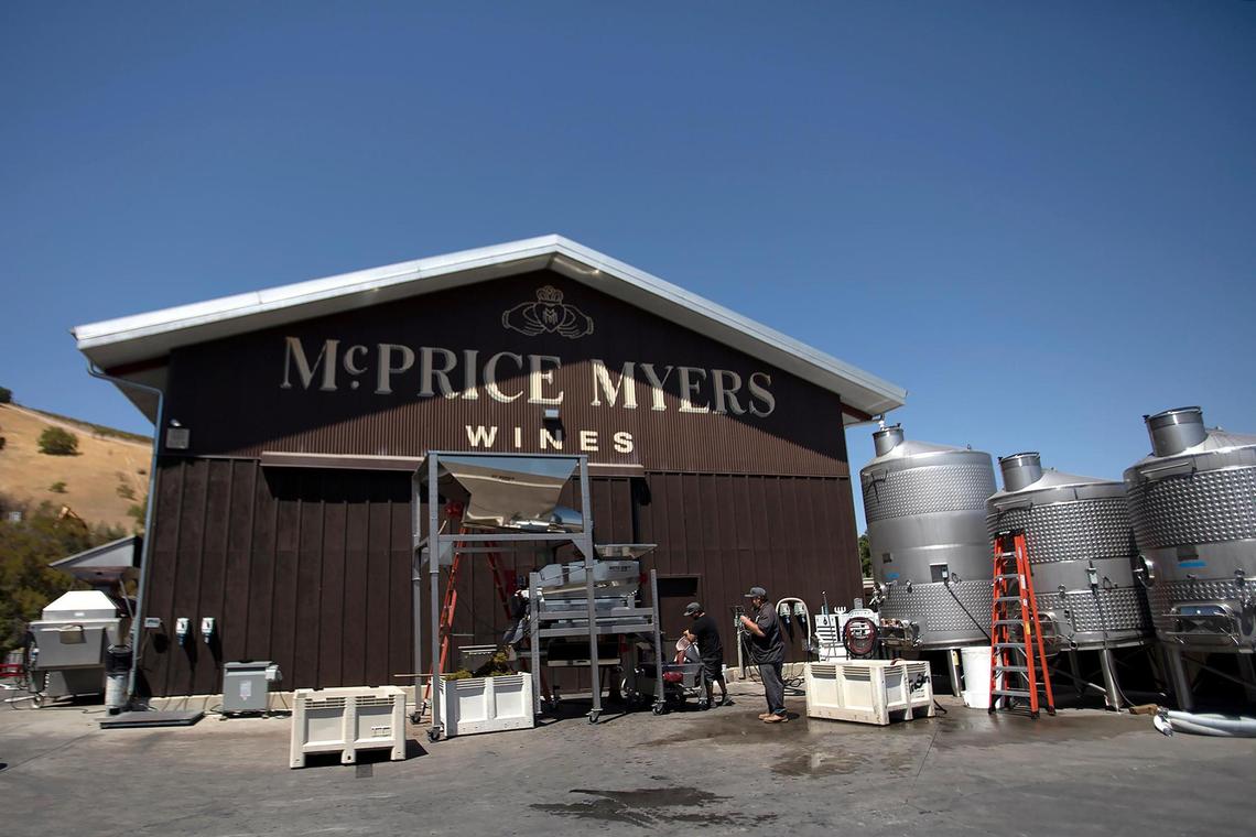 McPrice Myers winery in rural Paso Robles processes grapes during a heat wave on Thursday, Sept. 1, 2022.