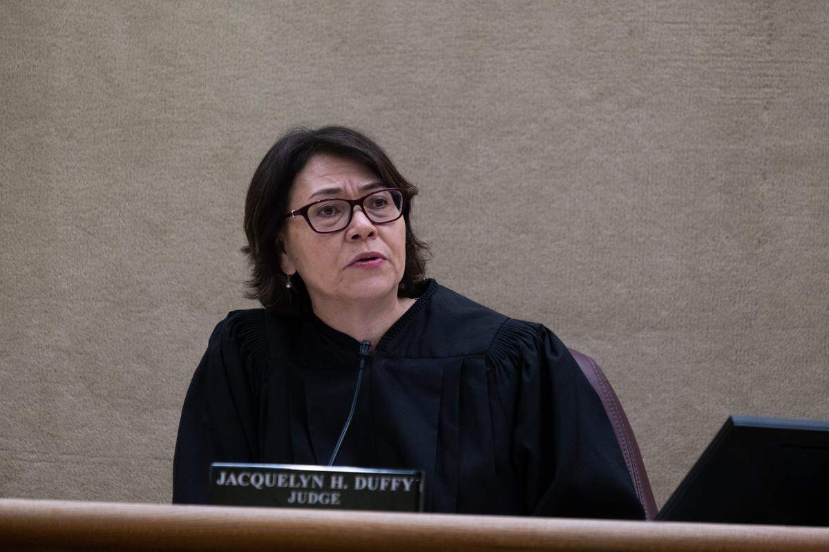 San Luis Obispo Superior Court Judge Jacquelyn Duffy gives the jury hearing the case against Stephen Deflaun their instructions at San Luis Obispo Superior Court on Apr. 18, 2023.