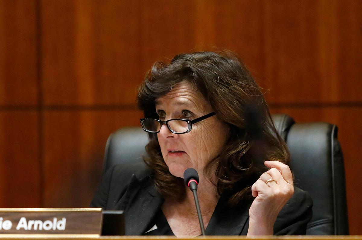 Supervisor Debbie Arnold asks Elaina Cano directs a question to Santa Barbara County election division manager Elaina Cano as the San Luis Obispo Board of Supervisors interviewed two finalists on Tuesday, Oct. 12, 2021. The board selected Cano for the interim post.