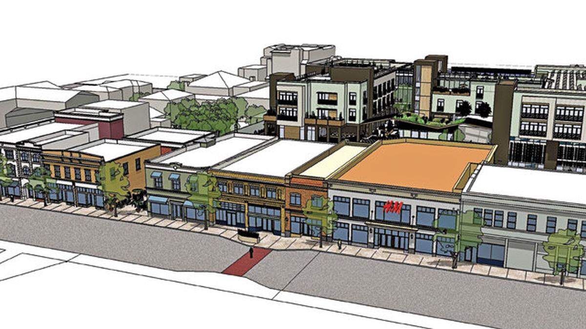 Here's an architectural rendering showing the Monterey Street portion of Copeland Properties' Chinatown project.
