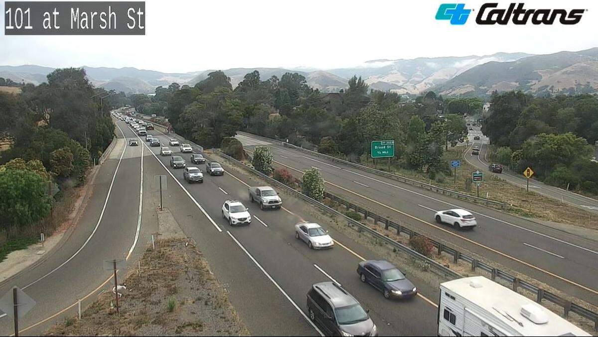 A crash on southbound Highway 101 was slowing traffic through San Luis Obispo on Aug. 10, 2023.