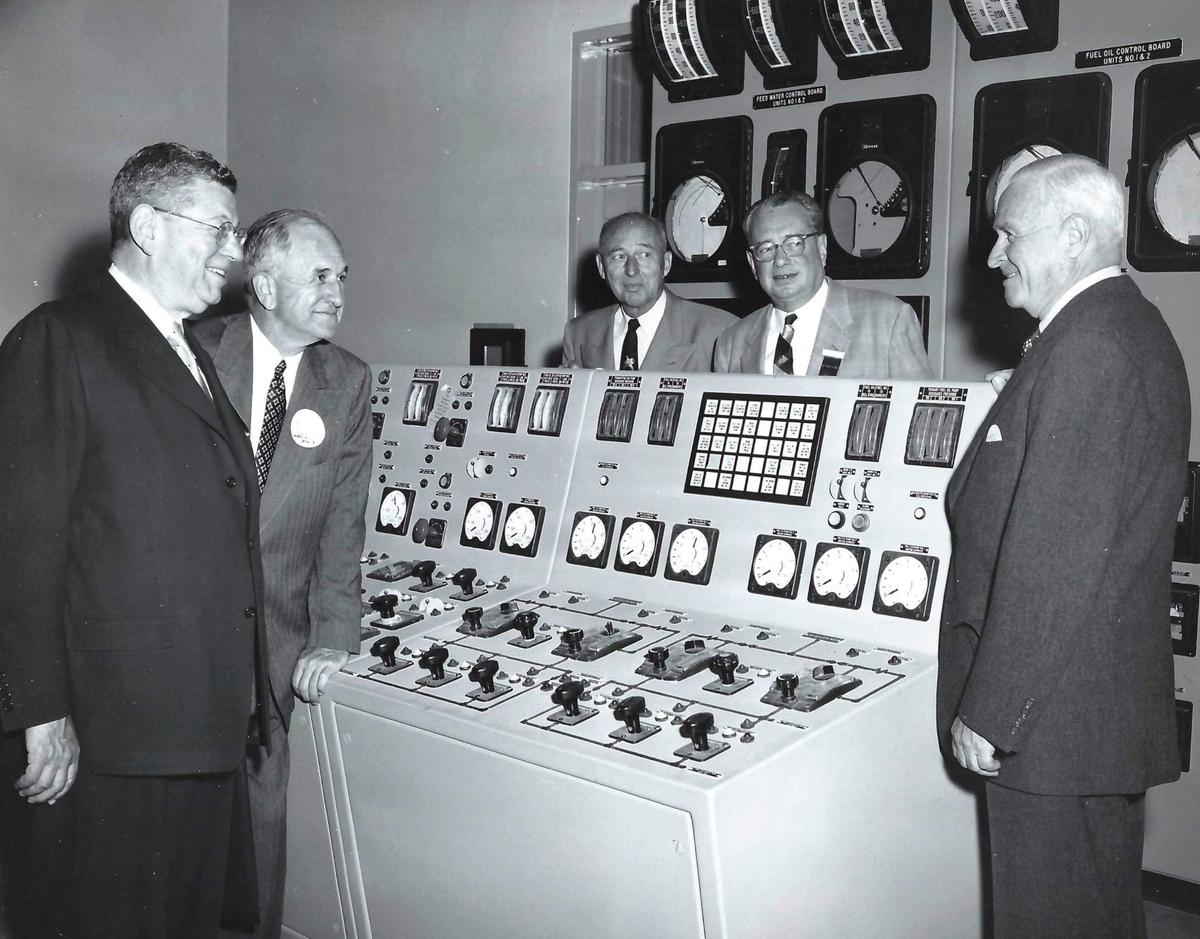 PG&E dedicated the Morro Bay Power Plant July 8, 1955. The initital facility had two generating units sharing one smoke stack. The $44 million plant could generate 300,000 kilowatts, enough to power the city of San Francisco.
